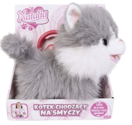 NATALIA Kot kotek Chodzący na smyczy Interaktywny biało-szary