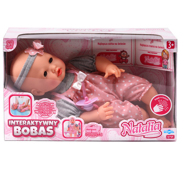 NATALIA lalka bobasek mówi śmieje płacze mimiczna mimic smoczek
